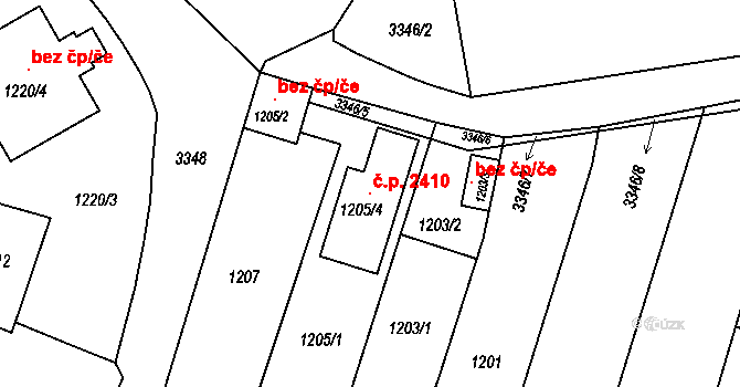 Benešov 2410 na parcele st. 1205/4 v KÚ Benešov u Prahy, Katastrální mapa
