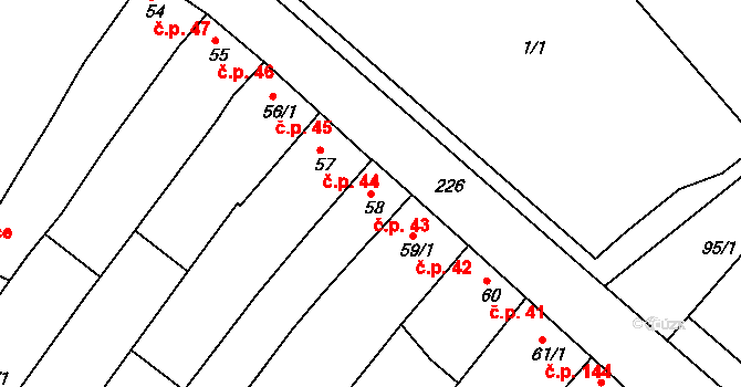 Količín 43, Holešov na parcele st. 58 v KÚ Količín, Katastrální mapa