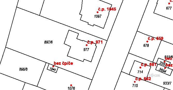 Bystřice pod Hostýnem 971 na parcele st. 977 v KÚ Bystřice pod Hostýnem, Katastrální mapa