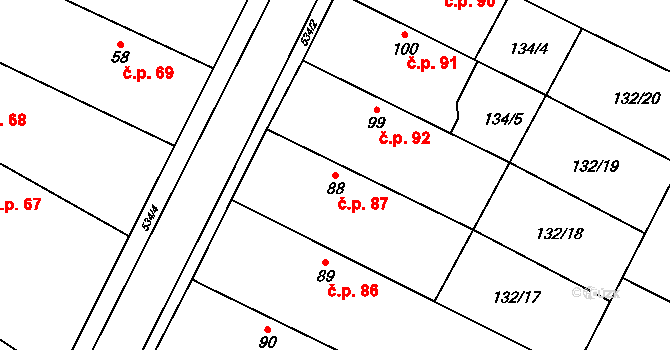 Běrunice 87 na parcele st. 88 v KÚ Běrunice, Katastrální mapa