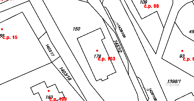 Olšovec 103 na parcele st. 178 v KÚ Olšovec, Katastrální mapa