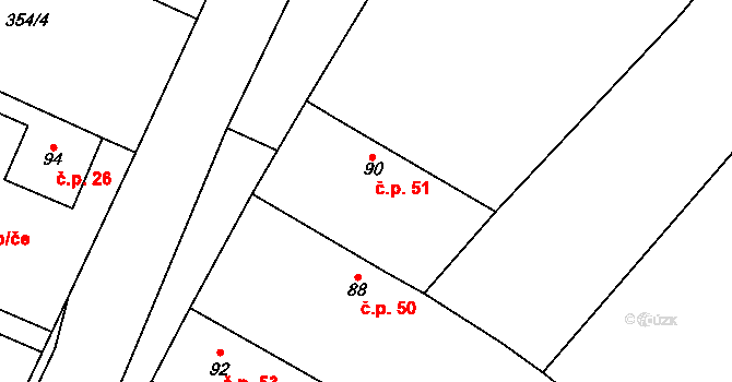 Jizbice 51 na parcele st. 90 v KÚ Jizbice u Nymburka, Katastrální mapa