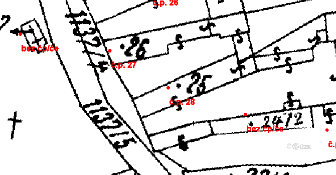 Olešovice 28, Úterý na parcele st. 25 v KÚ Olešovice, Katastrální mapa