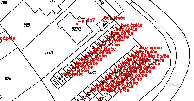 Nový Bor 192 na parcele st. 793/7 v KÚ Nový Bor, Katastrální mapa