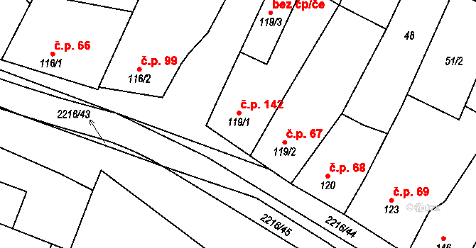Troubky 142, Troubky-Zdislavice na parcele st. 119/1 v KÚ Troubky, Katastrální mapa