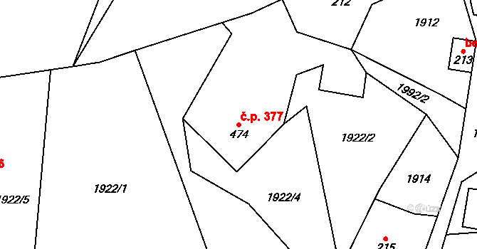 Metylovice 377 na parcele st. 474 v KÚ Metylovice, Katastrální mapa