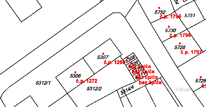Kročehlavy 1260, Kladno na parcele st. 5307 v KÚ Kročehlavy, Katastrální mapa