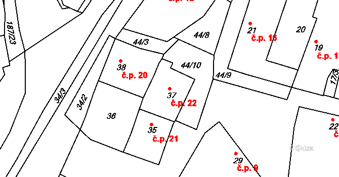 Skramníky 22, Klučov na parcele st. 37 v KÚ Skramníky, Katastrální mapa