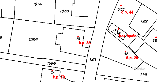 Máslovice 56 na parcele st. 75 v KÚ Máslovice, Katastrální mapa