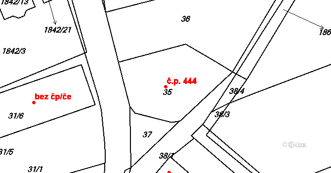 Švermov 444, Kladno na parcele st. 35 v KÚ Motyčín, Katastrální mapa