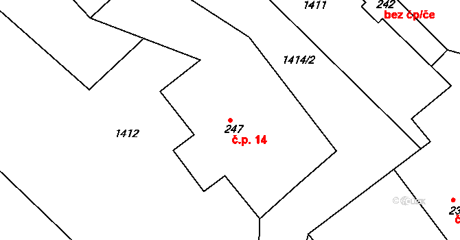 Sedmihorky 14, Karlovice na parcele st. 247 v KÚ Karlovice, Katastrální mapa