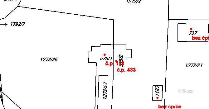 Dolní Bousov 118 na parcele st. 575/1 v KÚ Dolní Bousov, Katastrální mapa