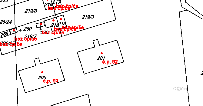 Ctiboř 92 na parcele st. 201 v KÚ Ctiboř u Tachova, Katastrální mapa