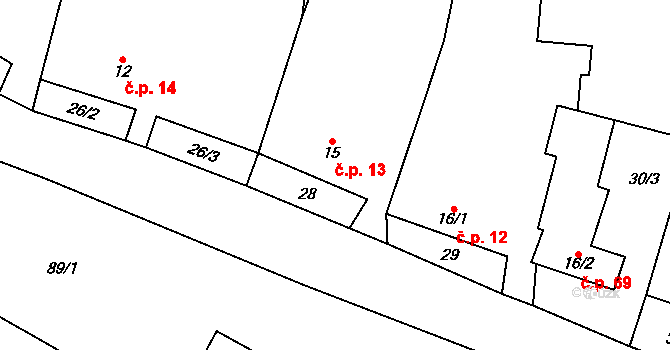 Cakov 13, Senice na Hané na parcele st. 15 v KÚ Cakov, Katastrální mapa