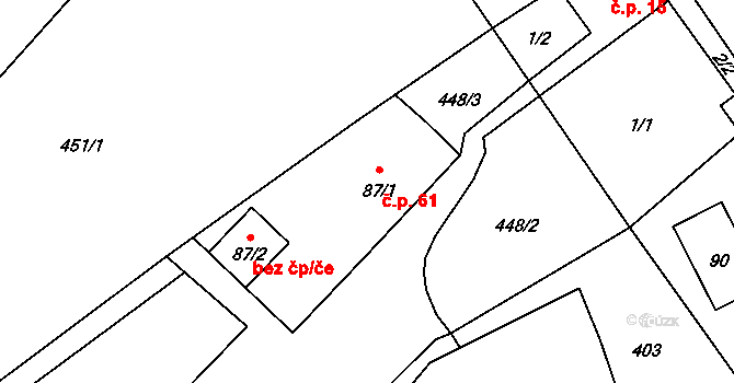 Trávník 61, Cvikov na parcele st. 87/1 v KÚ Trávník u Cvikova, Katastrální mapa