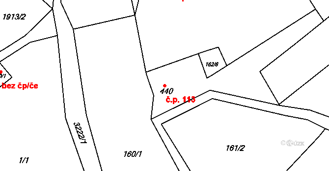 Lužná 113 na parcele st. 440 v KÚ Lužná u Vsetína, Katastrální mapa