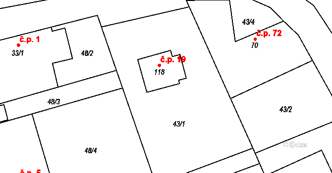 Červeněves 19, Smidary na parcele st. 118 v KÚ Červeněves, Katastrální mapa