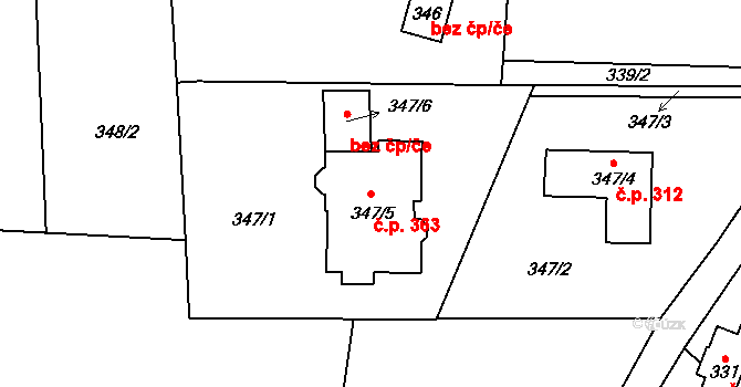 Brná 363, Ústí nad Labem na parcele st. 347/5 v KÚ Brná nad Labem, Katastrální mapa