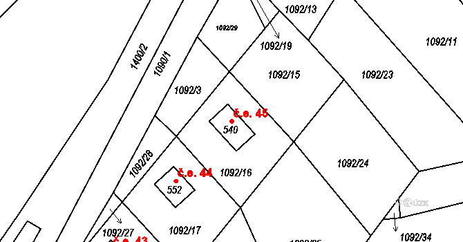 Hamry 45, Bystré na parcele st. 540 v KÚ Hamry nad Křetínkou, Katastrální mapa