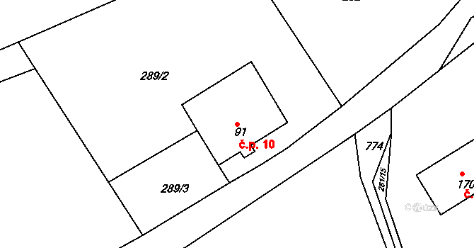 Kaliště 10, Orlické Podhůří na parcele st. 91 v KÚ Rviště, Katastrální mapa