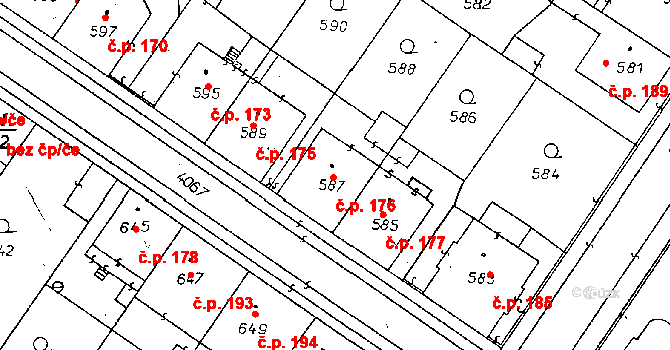Poděbrady II 176, Poděbrady na parcele st. 587 v KÚ Poděbrady, Katastrální mapa