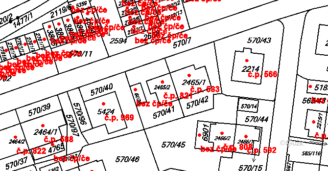 Borovina 821, Třebíč na parcele st. 2465/2 v KÚ Třebíč, Katastrální mapa