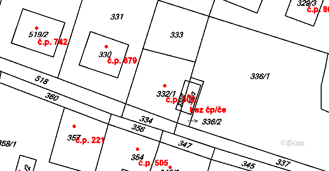Skřečoň 502, Bohumín na parcele st. 332/1 v KÚ Skřečoň, Katastrální mapa