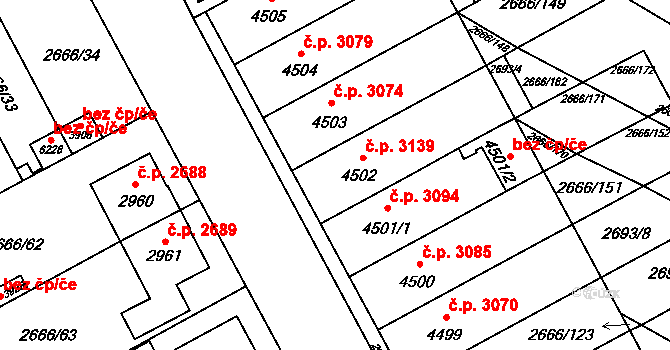 Břeclav 3139 na parcele st. 4502 v KÚ Břeclav, Katastrální mapa
