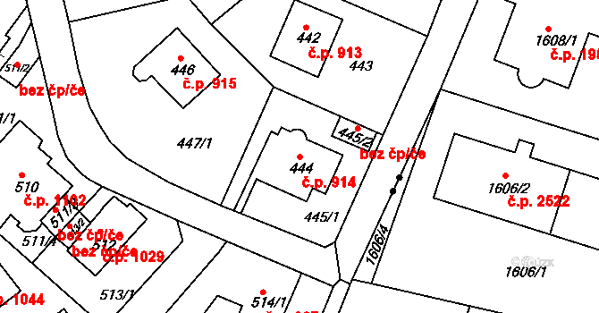 Trnovany 914, Teplice na parcele st. 444 v KÚ Teplice-Trnovany, Katastrální mapa