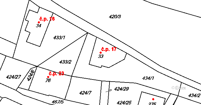 Vazovec 17, Turnov na parcele st. 33 v KÚ Malý Rohozec, Katastrální mapa