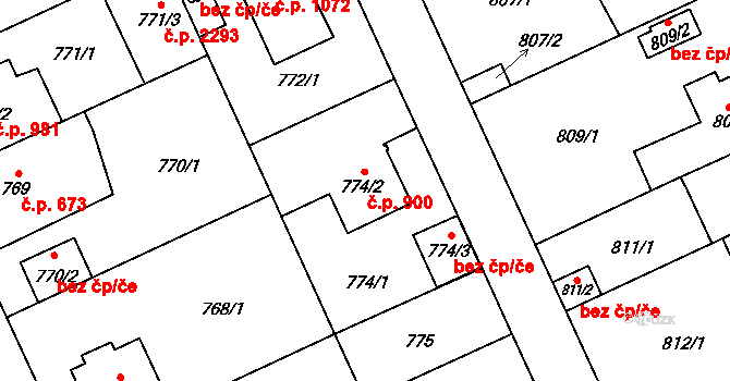 Chodov 900, Praha na parcele st. 774/2 v KÚ Chodov, Katastrální mapa