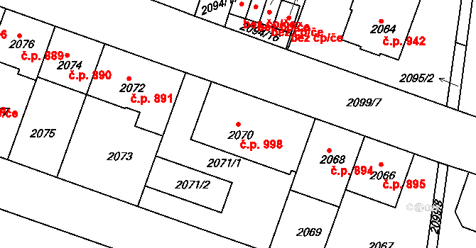 Střešovice 998, Praha na parcele st. 2070 v KÚ Střešovice, Katastrální mapa