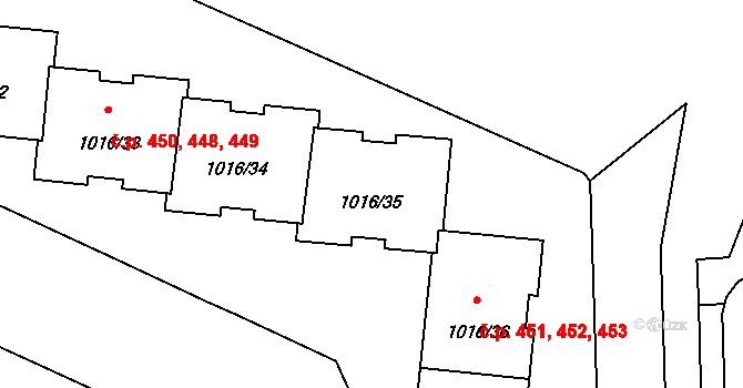Čimice 448,449,450, Praha na parcele st. 1016/35 v KÚ Čimice, Katastrální mapa