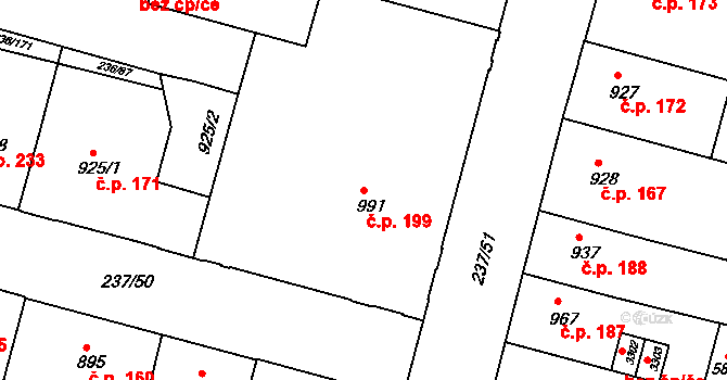 Střední Předměstí 199, Trutnov na parcele st. 991 v KÚ Trutnov, Katastrální mapa