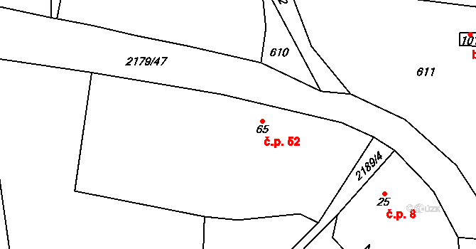 Čečelovice 52 na parcele st. 65 v KÚ Čečelovice, Katastrální mapa