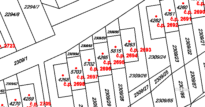 Dvůr Králové nad Labem 2695 na parcele st. 4265 v KÚ Dvůr Králové nad Labem, Katastrální mapa