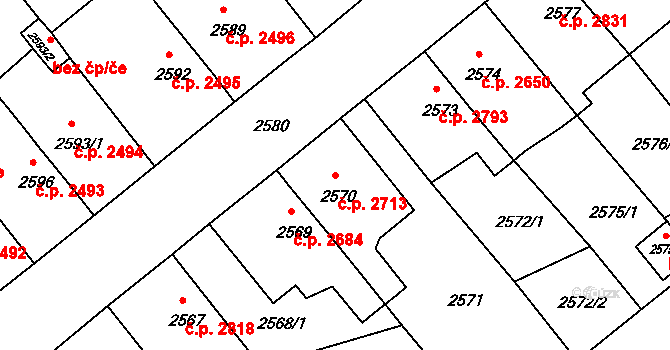 Chomutov 2713 na parcele st. 2570 v KÚ Chomutov II, Katastrální mapa