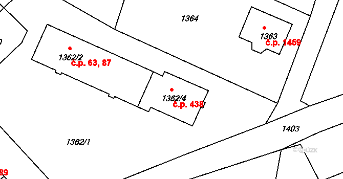 Rumburk 1 438, Rumburk na parcele st. 1362/4 v KÚ Rumburk, Katastrální mapa