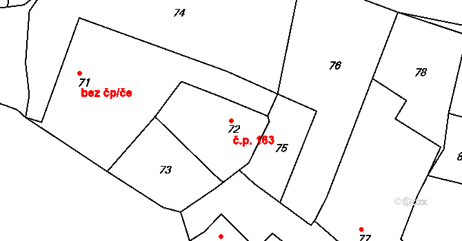 Horákov 163, Mokrá-Horákov na parcele st. 72 v KÚ Horákov, Katastrální mapa