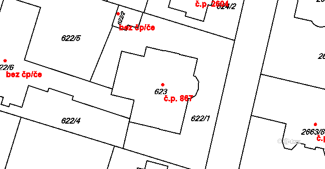Předměstí 867, Opava na parcele st. 623 v KÚ Opava-Předměstí, Katastrální mapa