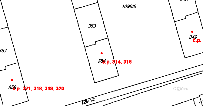 Hylváty 314,315, Ústí nad Orlicí na parcele st. 354 v KÚ Hylváty, Katastrální mapa
