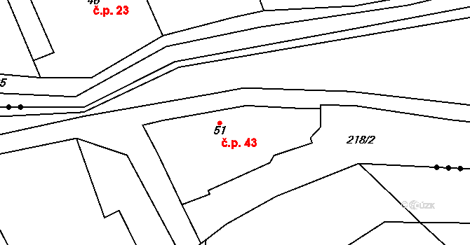 Miškovice 43, Třebovle na parcele st. 51 v KÚ Miškovice u Kouřimi, Katastrální mapa
