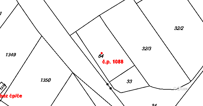 Litovel 1088 na parcele st. 64 v KÚ Chořelice, Katastrální mapa
