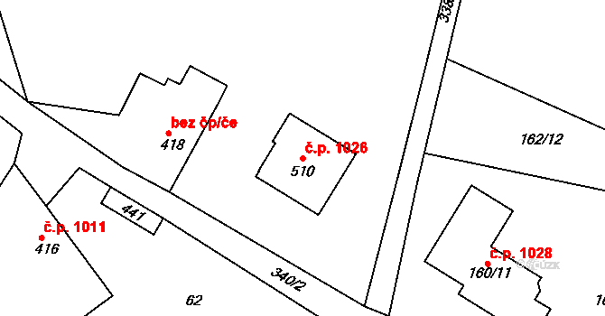 Dvořiště 1026, Bystřice nad Pernštejnem na parcele st. 510 v KÚ Dvořiště u Bystřice nad Pernštejnem, Katastrální mapa