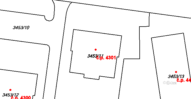 Prostějov 4301 na parcele st. 3453/11 v KÚ Prostějov, Katastrální mapa