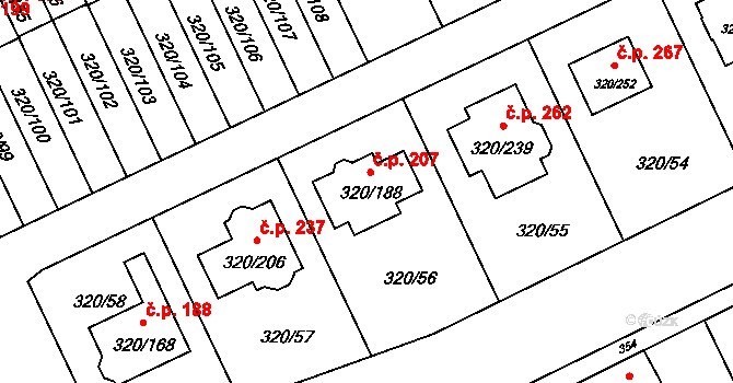Miškovice 207, Praha na parcele st. 320/188 v KÚ Miškovice, Katastrální mapa