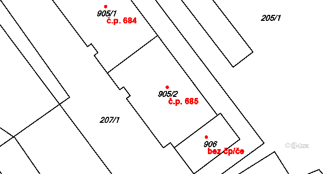 Bohosudov 685, Krupka na parcele st. 905/2 v KÚ Bohosudov, Katastrální mapa
