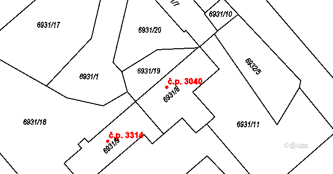 Přerov VIII-Henčlov 3040, Přerov na parcele st. 6931/8 v KÚ Přerov, Katastrální mapa
