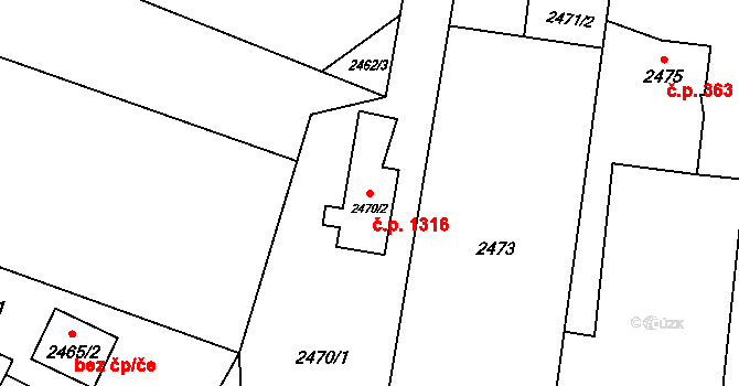 Lutyně 1316, Orlová na parcele st. 2470/2 v KÚ Horní Lutyně, Katastrální mapa