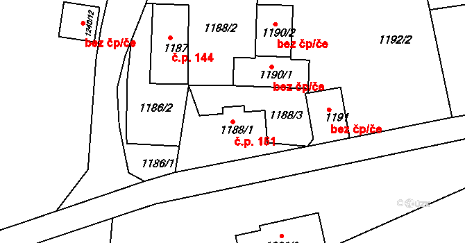 Kluč 151, Habartov na parcele st. 1188/1 v KÚ Habartov, Katastrální mapa